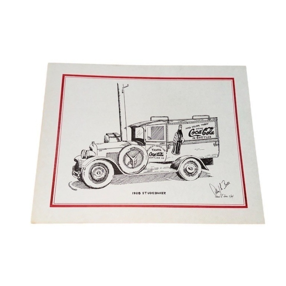Vintage Coca-Cola 1928 Studebaker Delivery Truck Art Print Signed 14x11